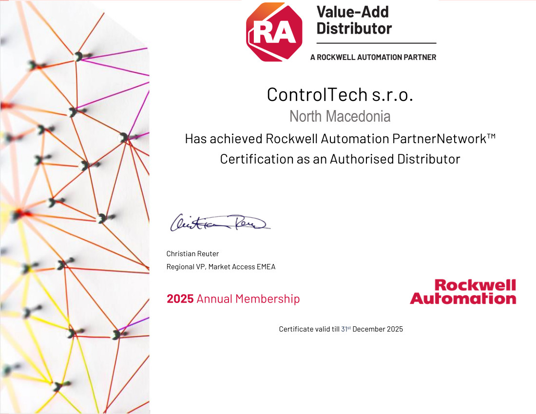 ControlTech Macedonia Authorized Distributor Partner Certificate